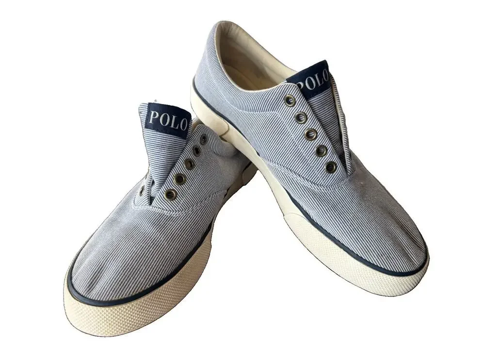 Polo Ralph Lauren Forestmont II Men’s 9D Pinstripe Canvas Low Top Sneakers Navy